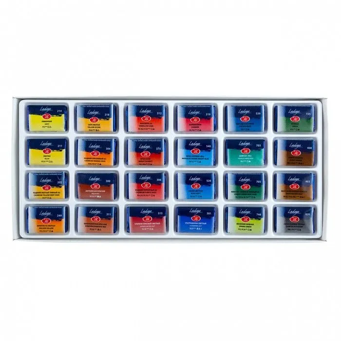 Zestaw farb akwarelowych artystycznych Ładoga 24 kolory w kuweta 2,5 ml.