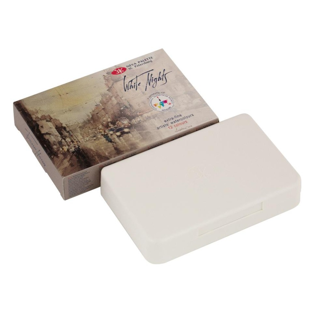 White Nights IWS Watercolor Paint Set, Plastic/Cardboard, 12 Colors in 2.5 ml Wells.