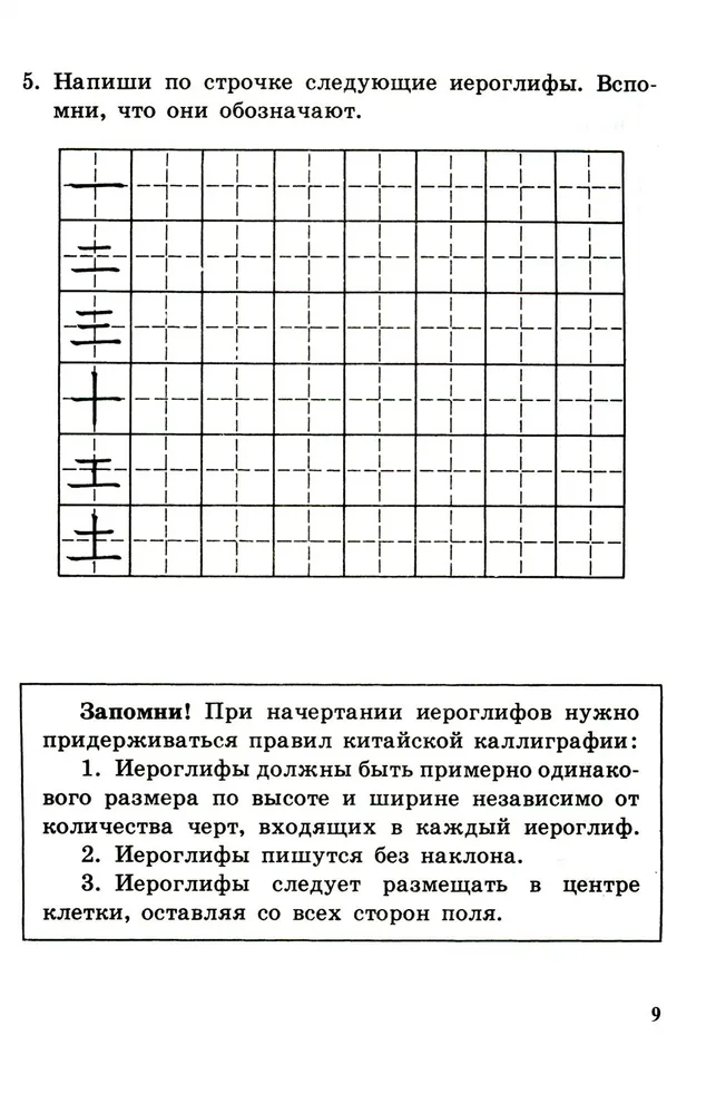 Writing Exercises on Chinese Hieroglyphic Writing. The First Stage of Learning