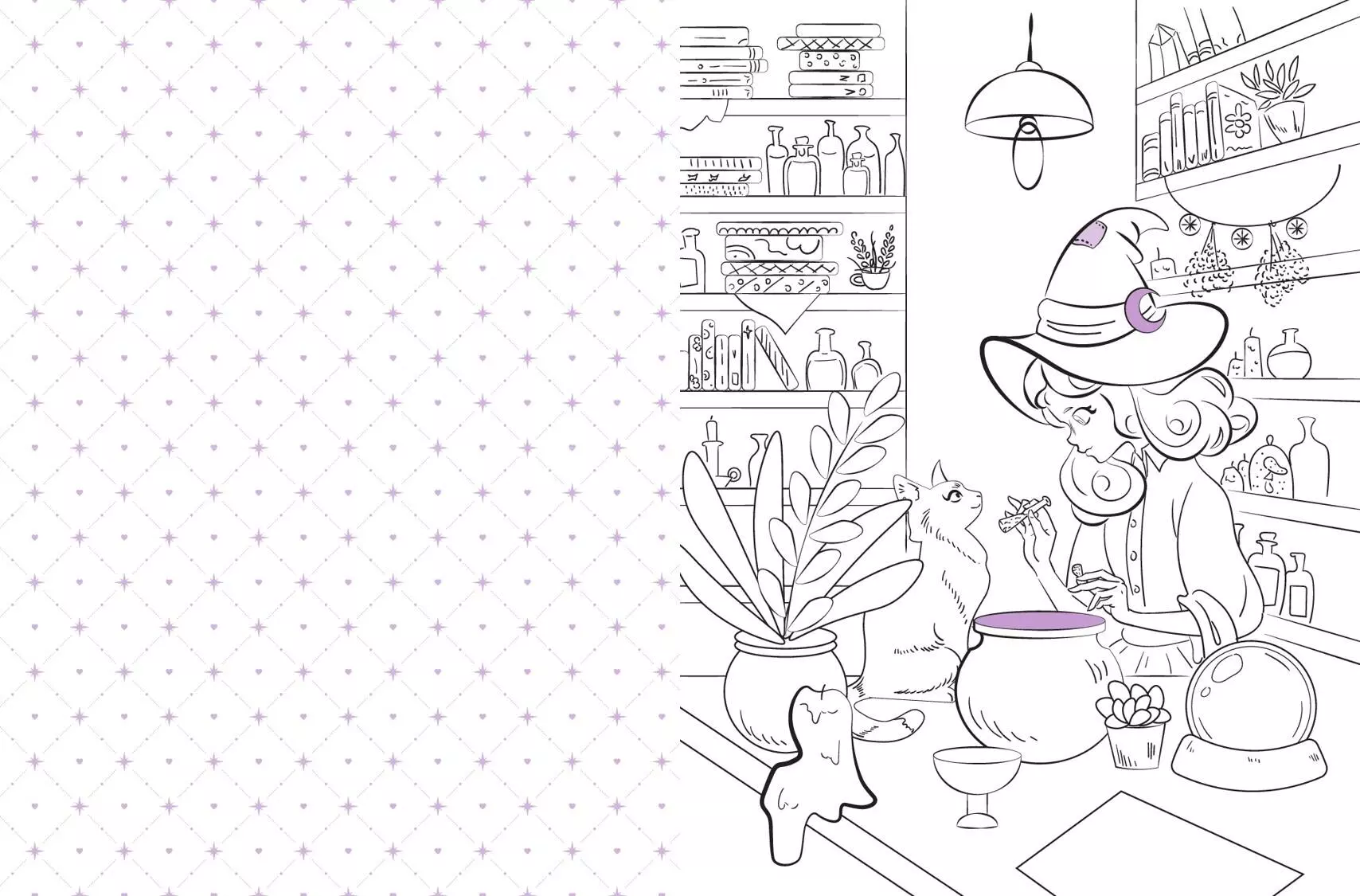 The Charming Witch and Her Kitten. Coloring Book