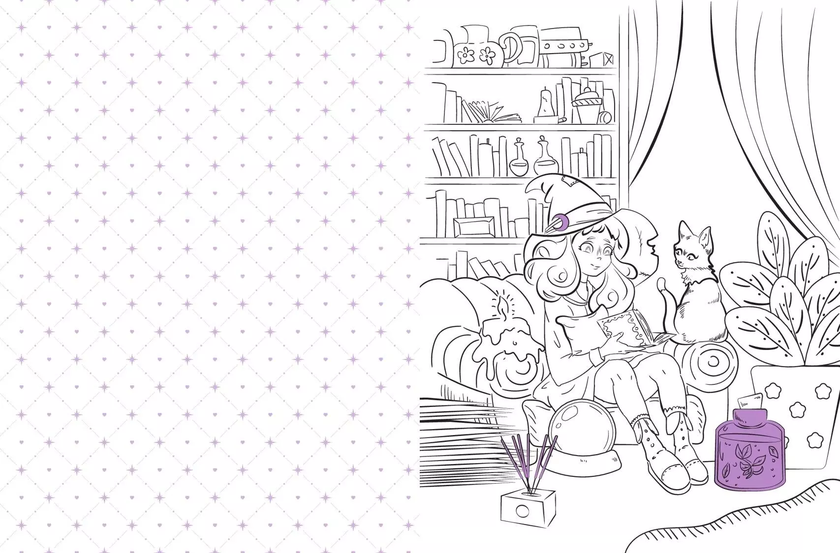 The Charming Witch and Her Kitten. Coloring Book