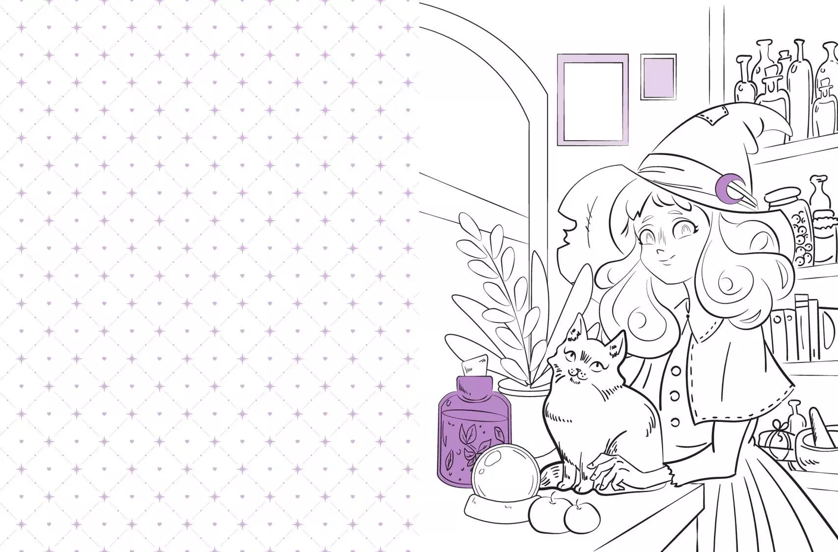The Charming Witch and Her Kitten. Coloring Book