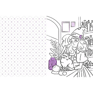 The Charming Witch and Her Kitten. Coloring Book