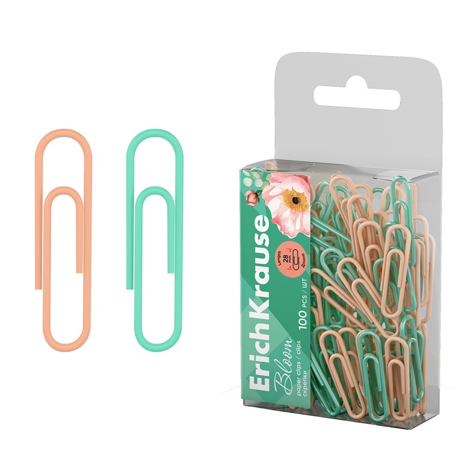 Metal paper clips with vinyl coating ErichKrause Pastel Bloom, 28mm, assorted