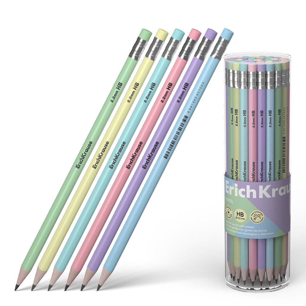 Pencil ErichKrause Pastel, hardness HB, with eraser