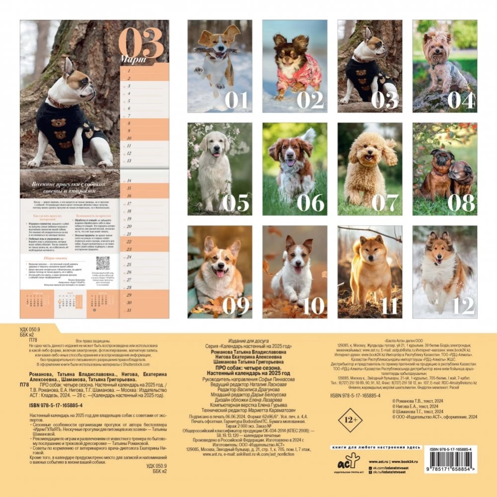 Wall calendar about dogs. Four seasons for 2025