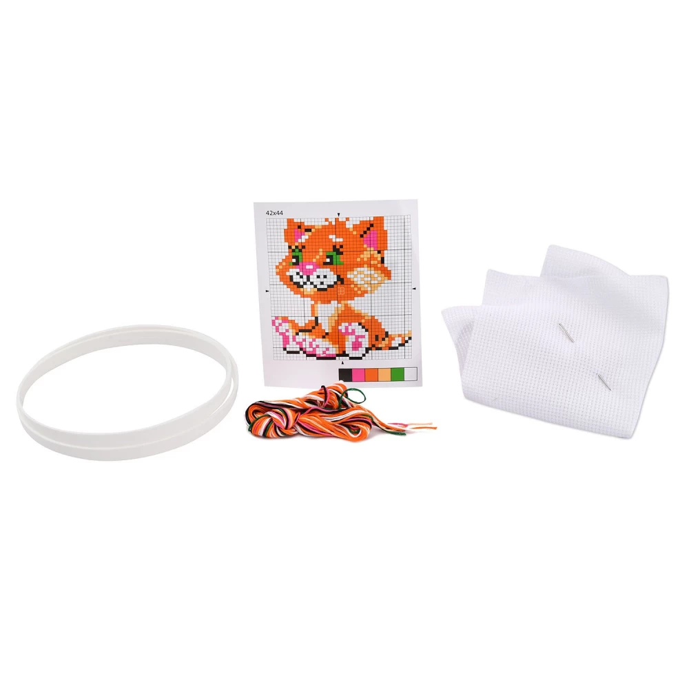 Cross stitch kit with hoop, needle and frame Kitten
