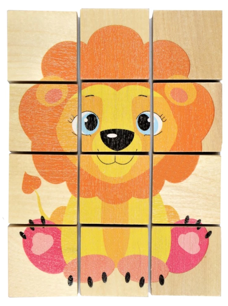 Wooden Puzzle for Toddlers Lion Cub. 12 Pieces