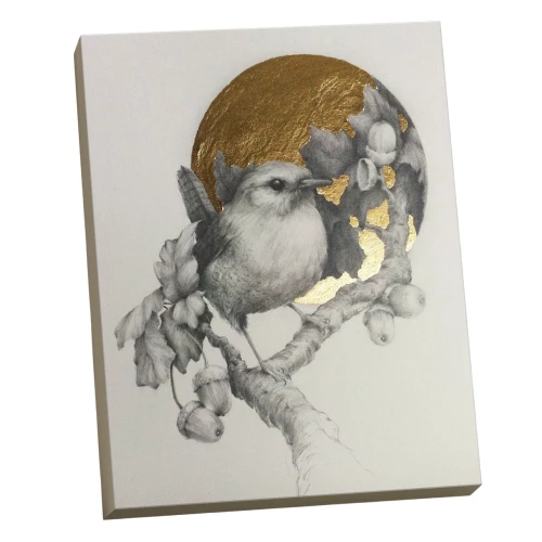 Numbered painting with gold leaf - Bird, 40x50cm