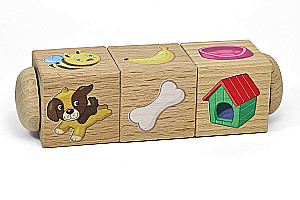 Wooden cubes on an axis Who lives where and what eats?
