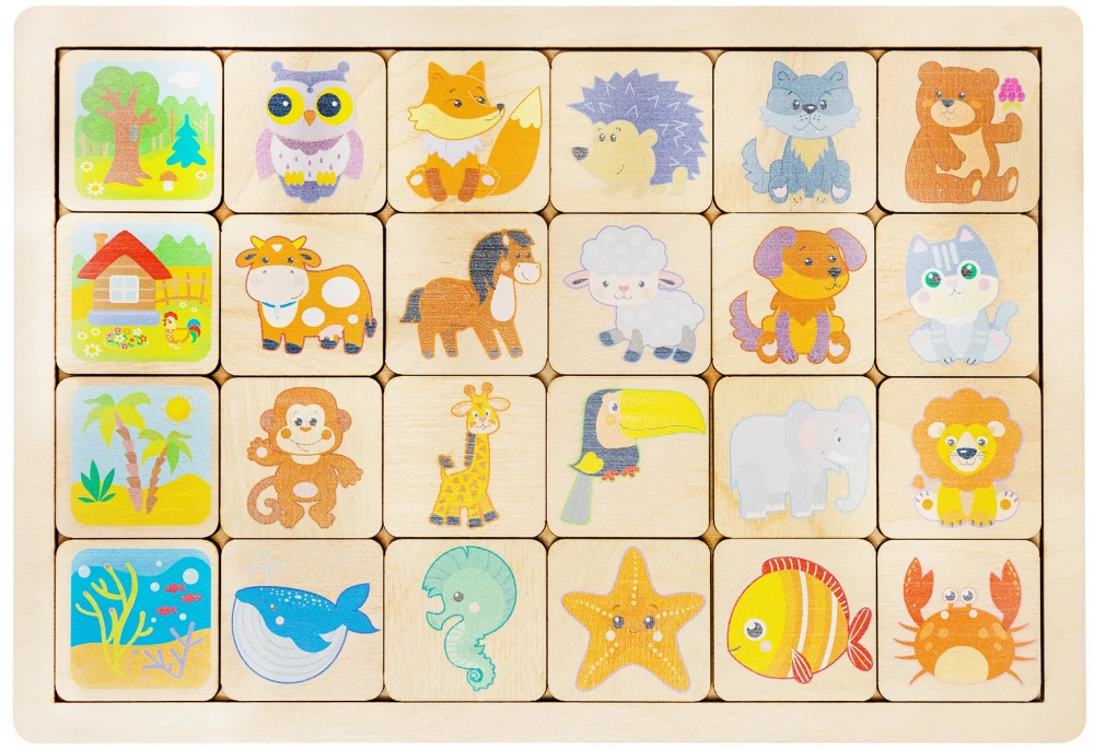 Developing wooden puzzles Who Lives Where