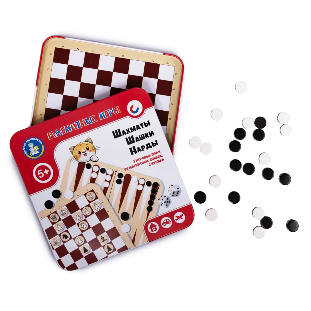 Magnetic game for little ones, 3 in 1 Chess, Checkers, Backgammon