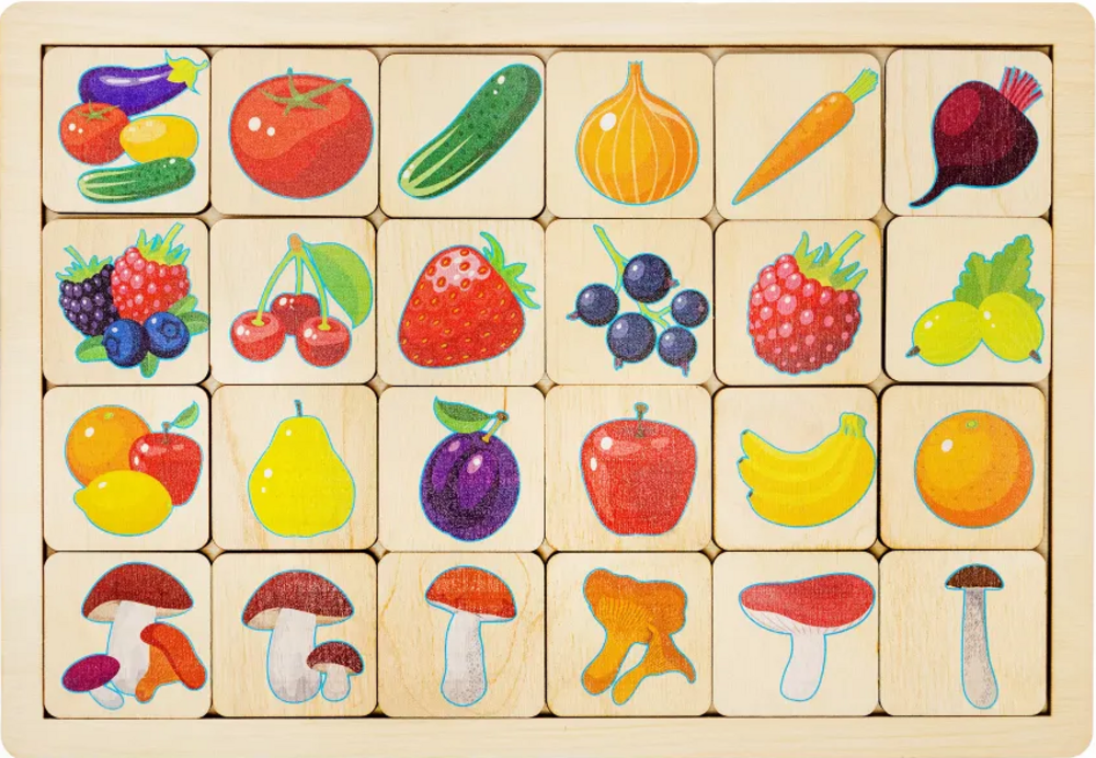 Educational Wooden Game - Vegetables-Fruits-Berries-Mushrooms