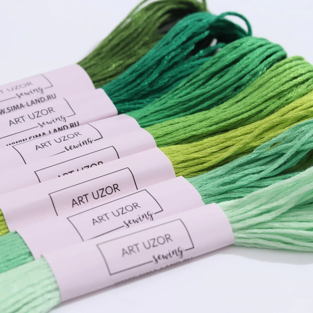 Embroidery floss set, 8 ± 1 m, 7 pcs, color green spectrum