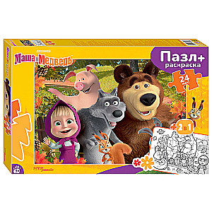 Puzzle Masha and the Bear with coloring