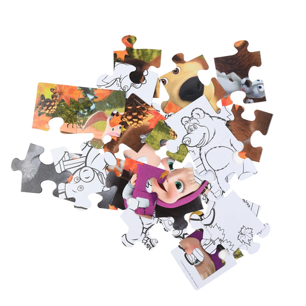 Puzzle Masha and the Bear with coloring