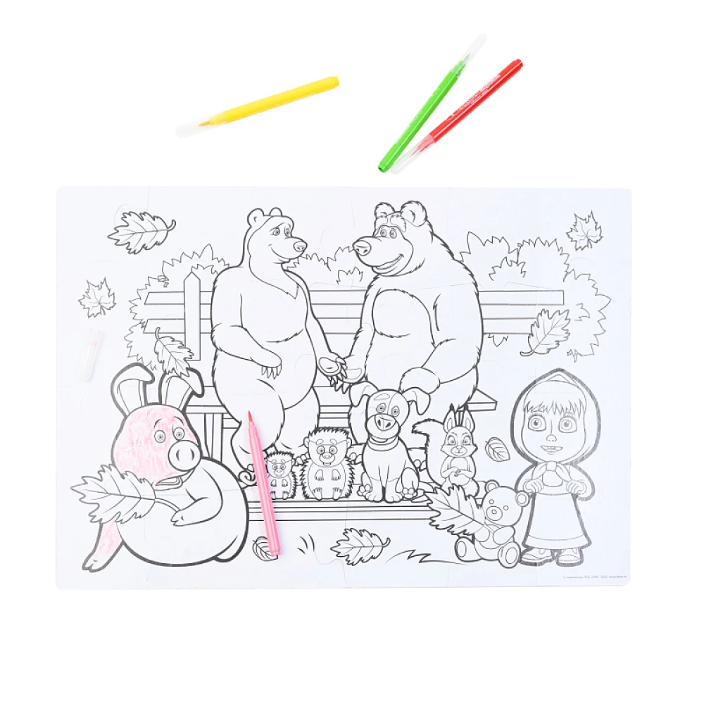 Puzzle Masha and the Bear with coloring