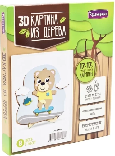 3D Picture Bear on Skateboard