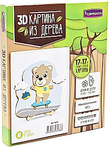 3D Picture Bear on Skateboard