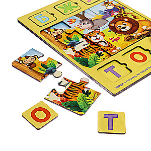 Wooden puzzle with a chip Find the letter musical