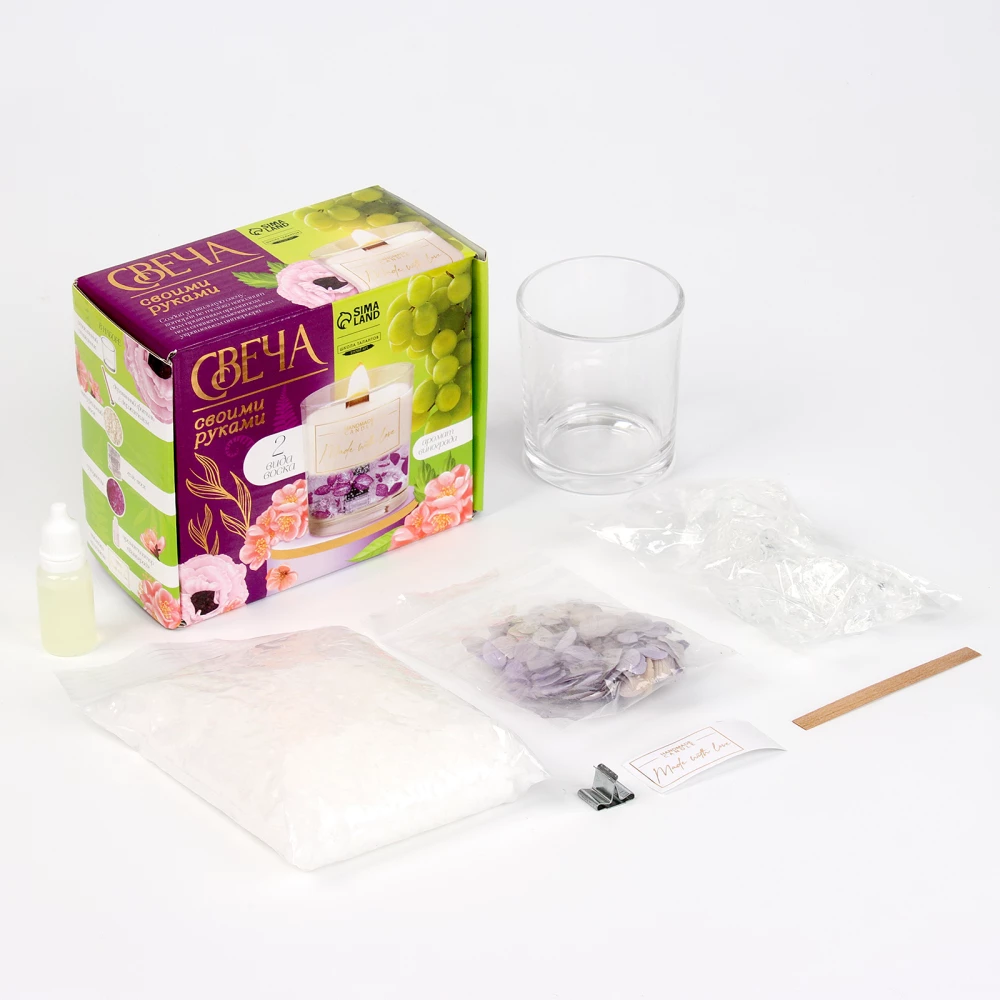Set for making aromatic candles from two types of wax with dried flowers Grapes
