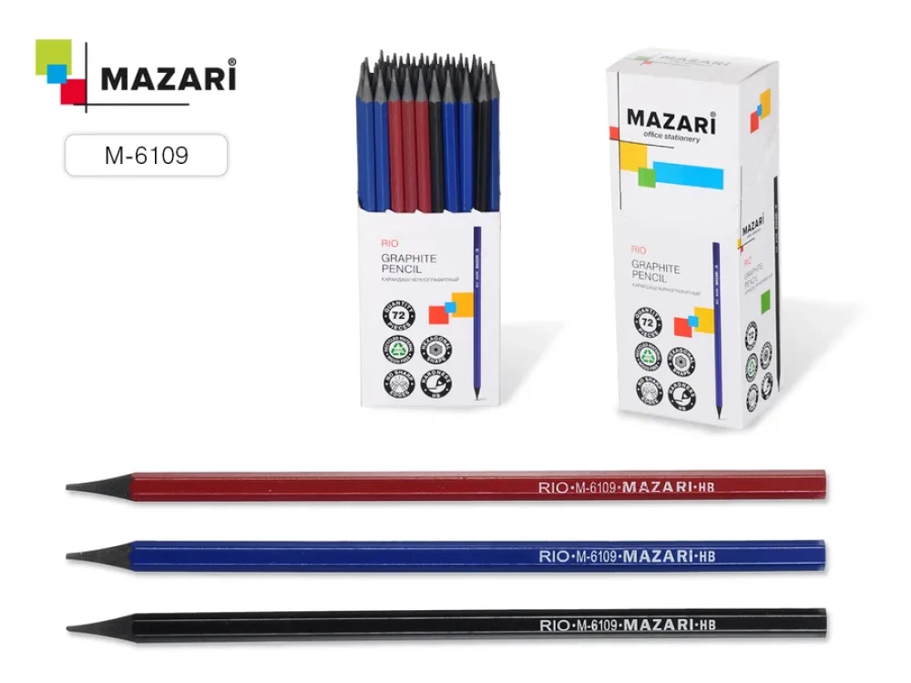 Ołówek grafitowy z gumką Mazari RIO R, HB, sześciokątny