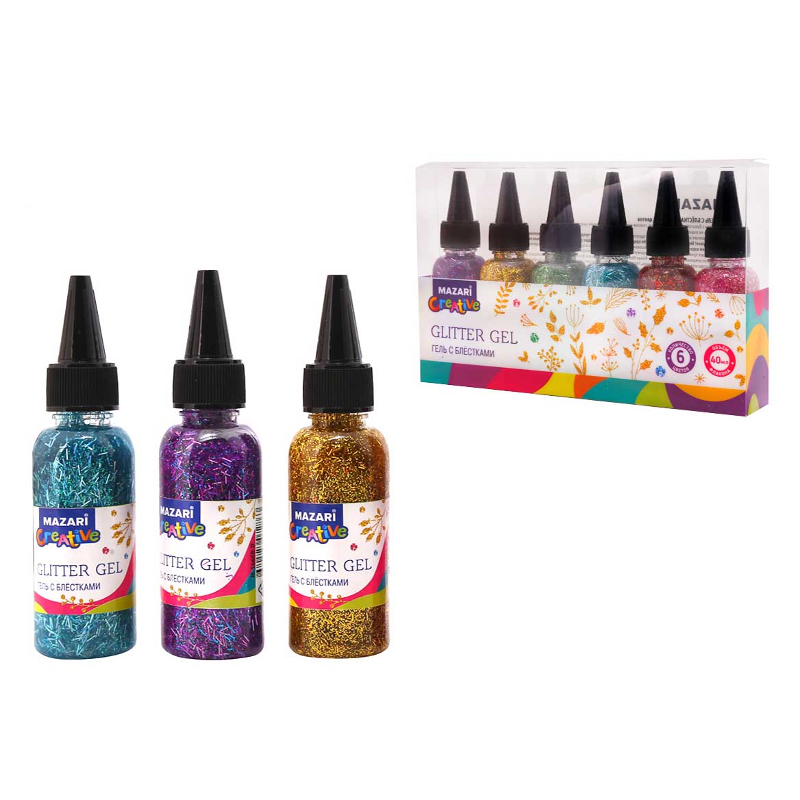 Glimmer Glitter Gel (6 colors of 40 ml each)