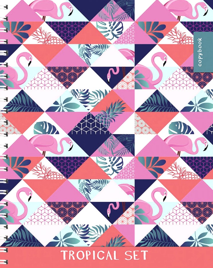 A5 formāta rūtiņu burtnīca. Flamingo un ģeometriskais zīmējums (48 lapas)