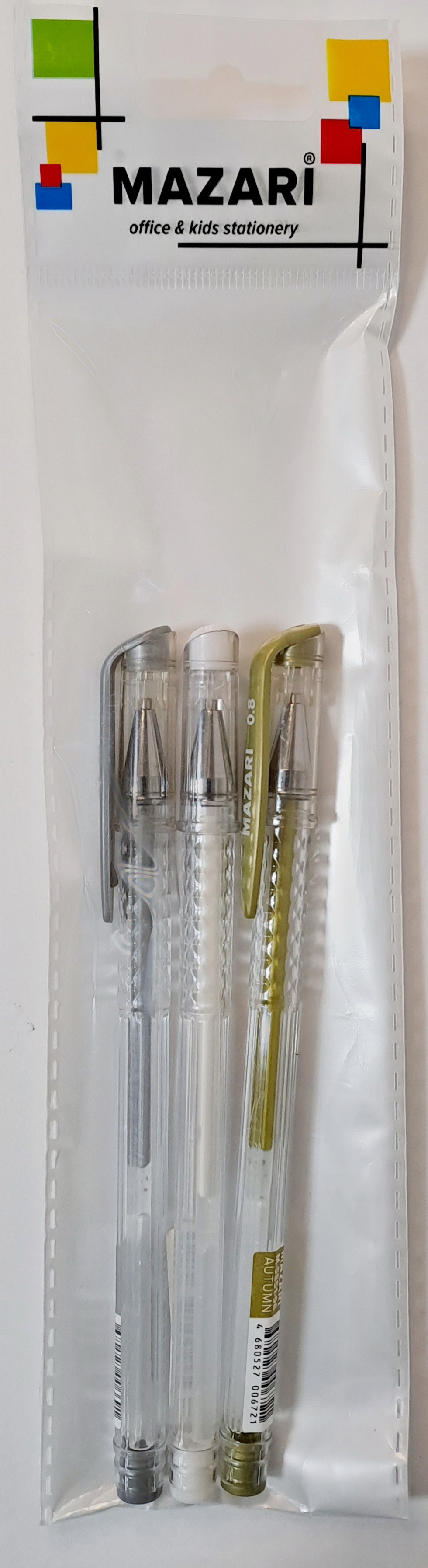 Geliniai rašiklių rinkinys, 3 spalvos (sidabrinė, auksinė, balta)