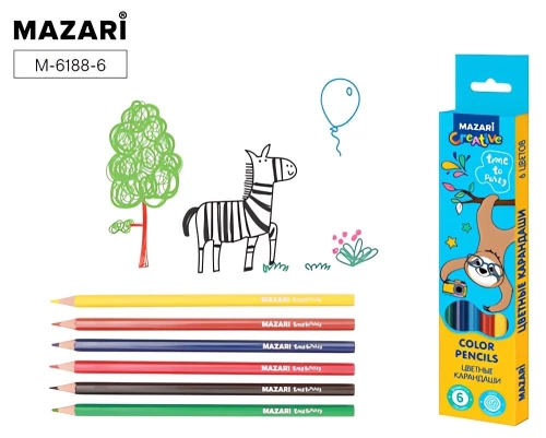 Plastic Colored Pencils Time to Party, 6 Colors