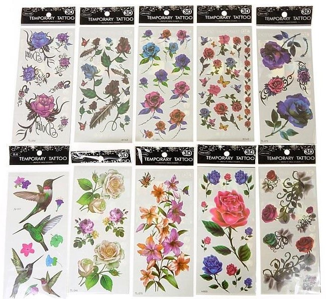 Tetovējumu komplekts 3D Ziedi (19x9 cm)