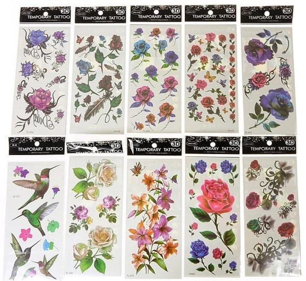 3D Tattoo Set Flowers (19x9 cm)