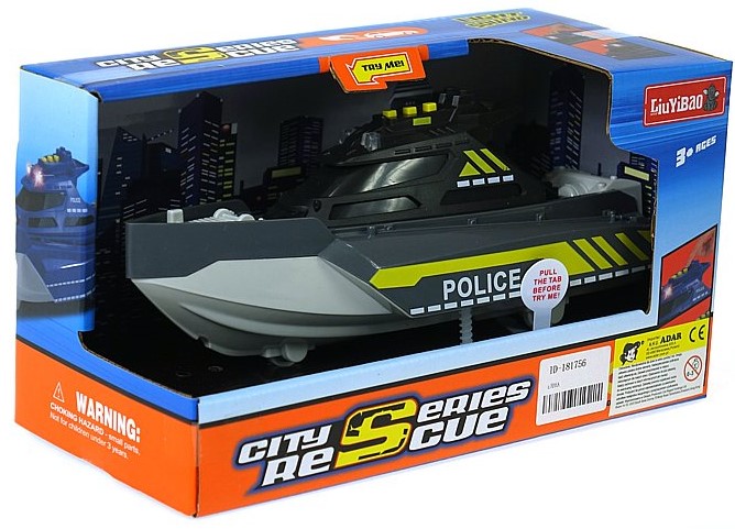 Battery-operated Police Boat with Sound and Light, Gray