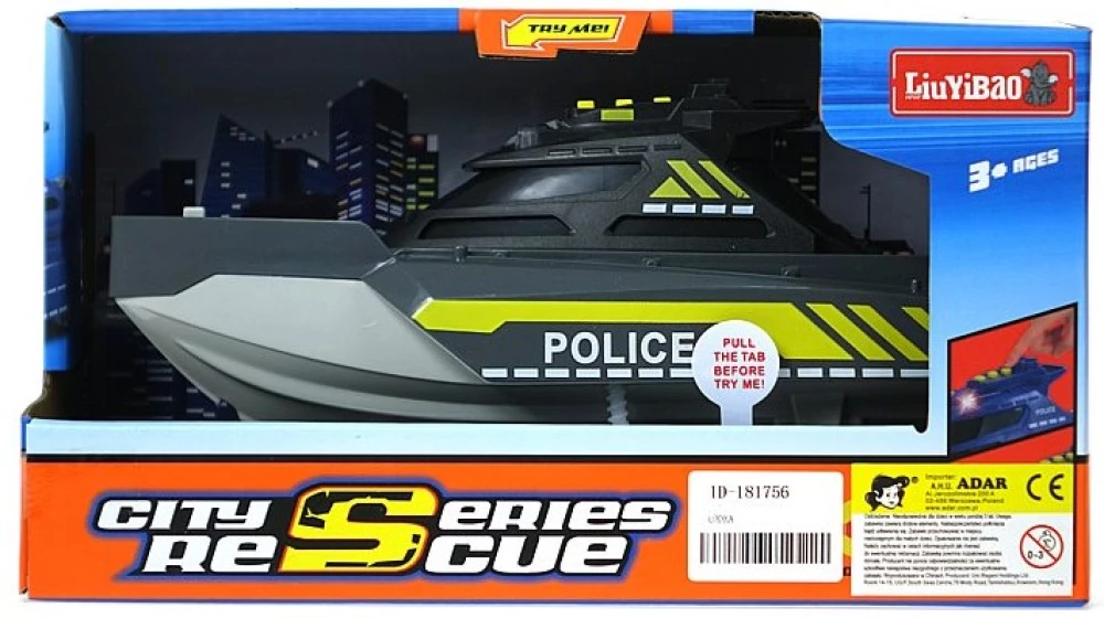 Battery-operated Police Boat with Sound and Light, Gray