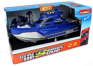 Battery-Powered Police Boat with Sound and Light, Blue