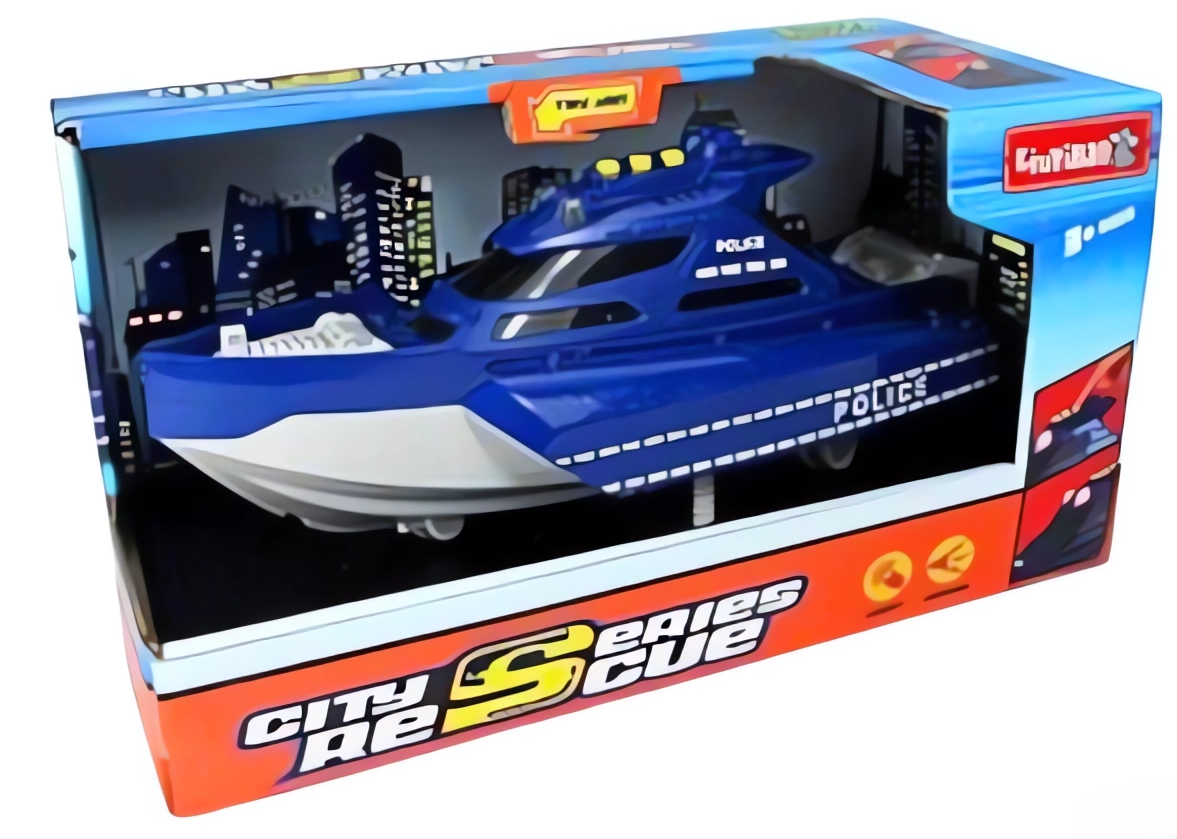 Battery-Powered Police Boat with Sound and Light, Blue
