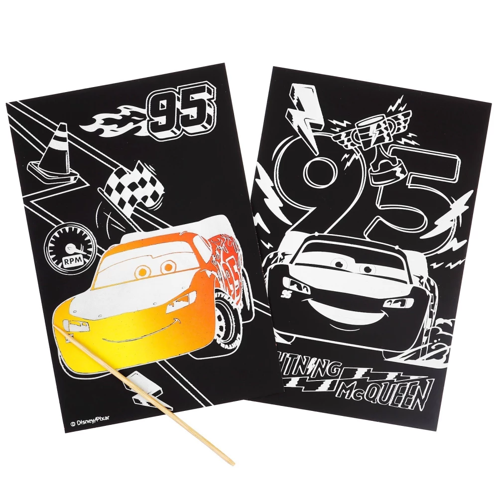 Engraving with Rainbow Background of Cars