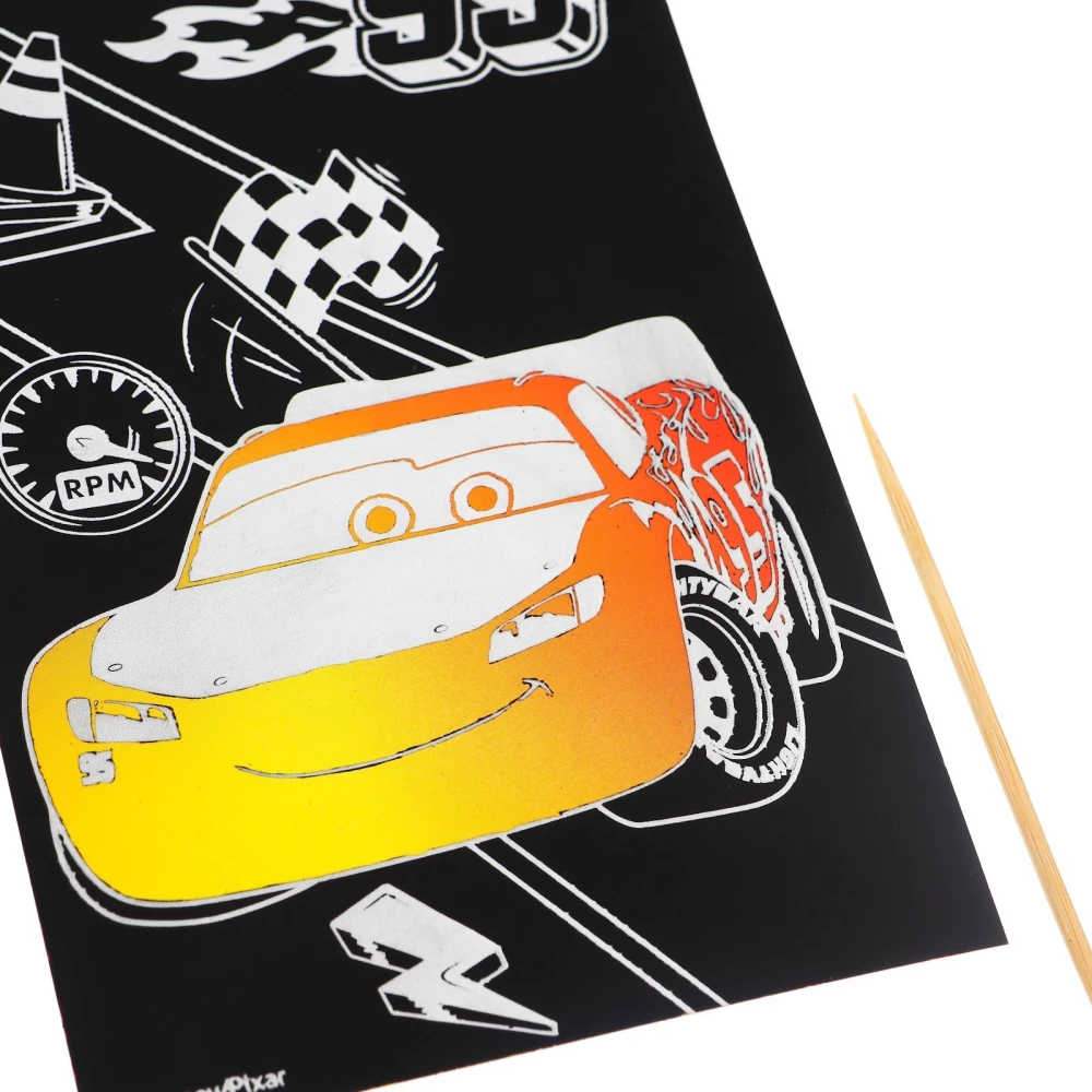 Engraving with Rainbow Background of Cars