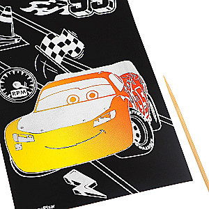 Engraving with Rainbow Background of Cars