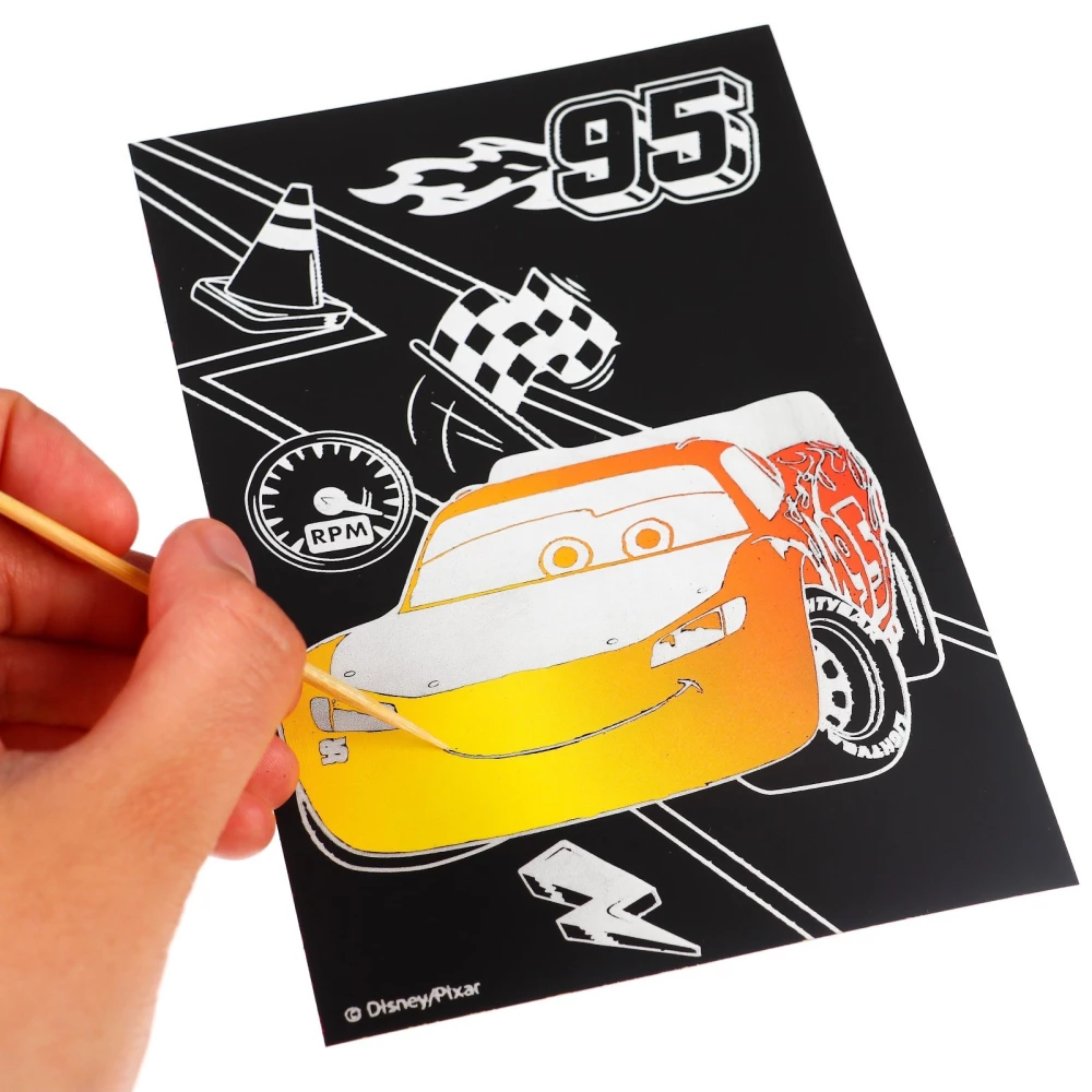 Engraving with Rainbow Background of Cars