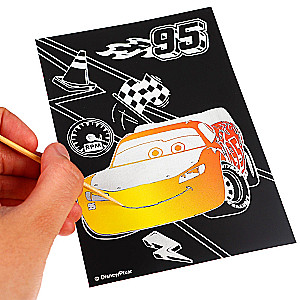 Engraving with Rainbow Background of Cars