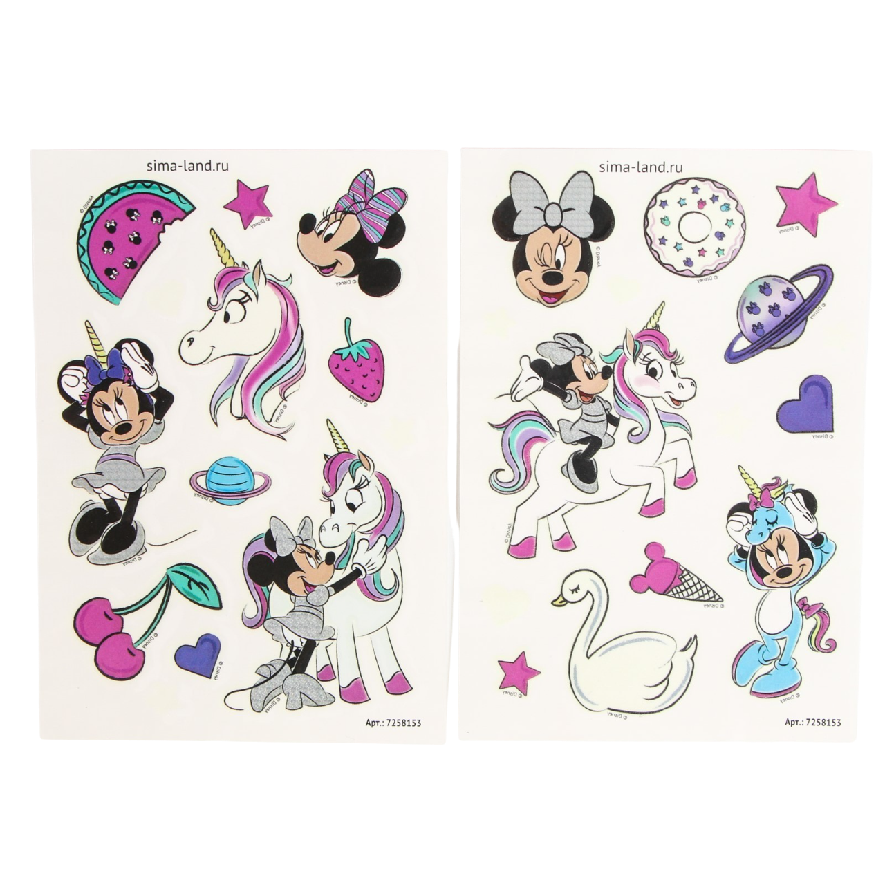 Pārvietojamās uzlīmes, kas spīd tumsā, Minnie Mouse un vienradzis