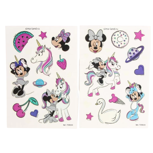 Transfer stickers, glow in the dark Minnie Mouse and unicorn