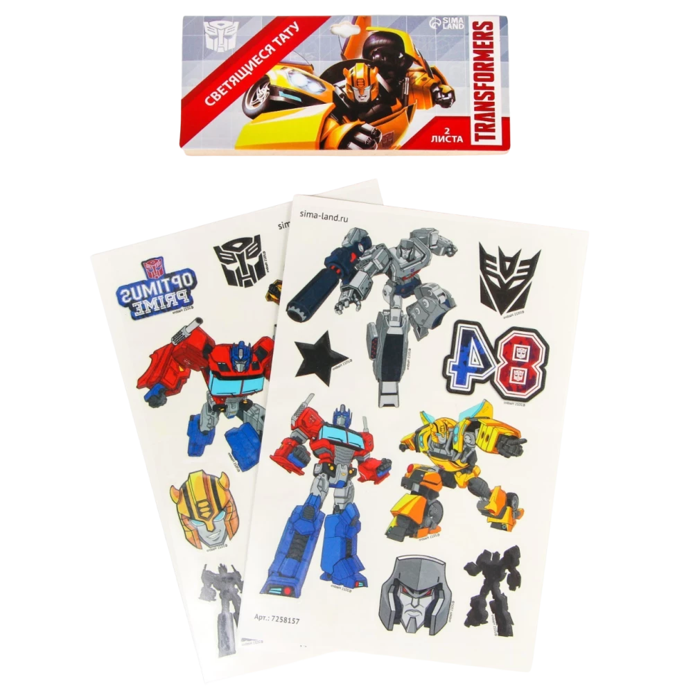 Children's tattoos, glow in the dark Transformers