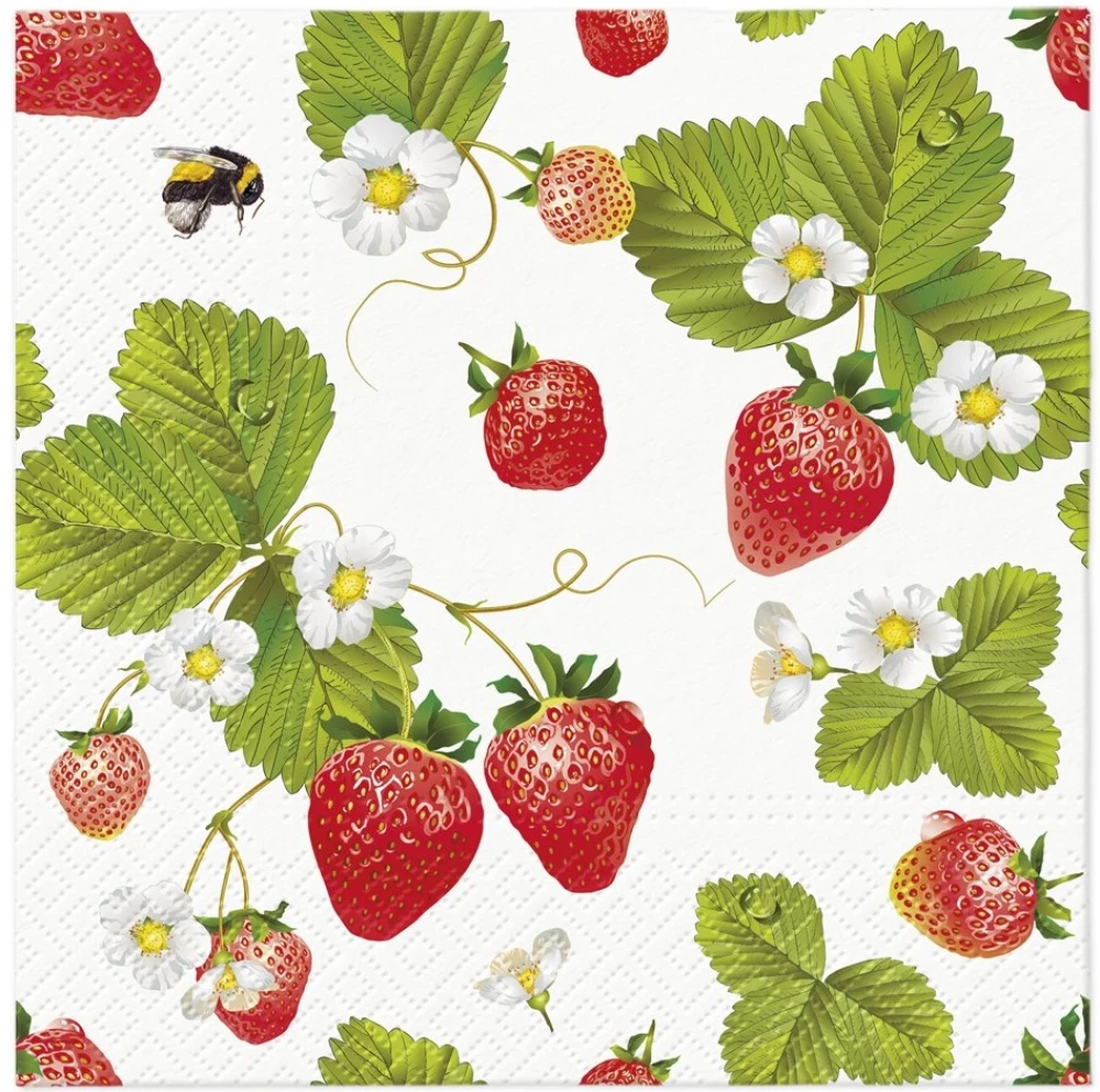 Napkins Strawberries bees, 33x33 cm, 20 pieces