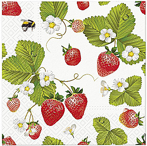 Napkins Strawberries bees, 33x33 cm, 20 pieces