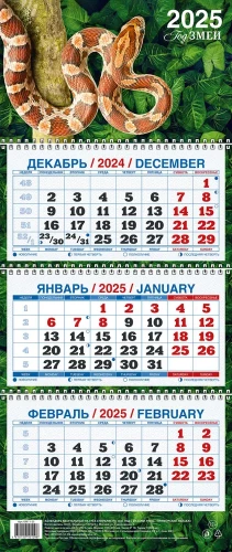 Quarterly calendar for 2025. Year of the Snake