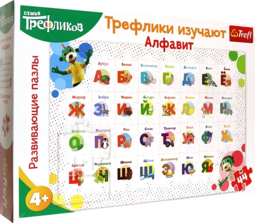 Puzzle edukacyjne Treflików uczące alfabetu. Rodzina Treflików