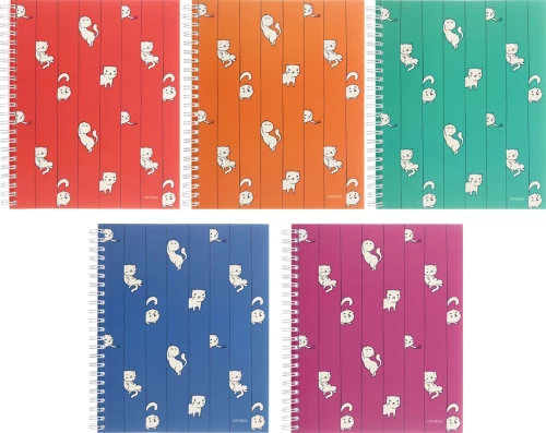 Notebook A5, 80 sheets, spiral bound, Playful Cat, 165×200 mm, grid, assorted