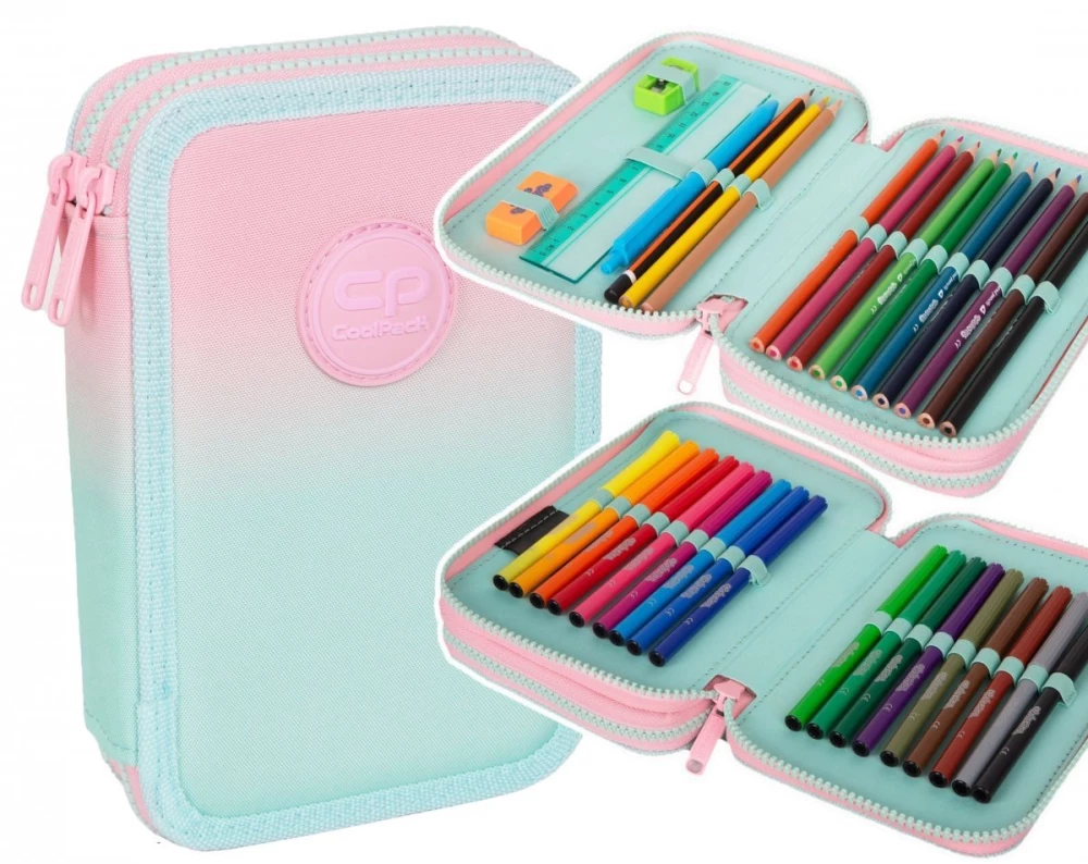 Pencil case with 2 compartments and accessories Coolpack Jumper 2 - Gradient strawberry